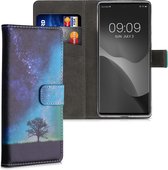 kwmobile telefoonhoesje voor Google Pixel 6 Pro - Hoesje met pasjeshouder in blauw / grijs / zwart - Sterrenstelsel en Boom design