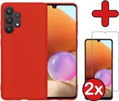 Samsung A32 4G Hoesje Rood Siliconen Case Met 2x Screenprotector - Samsung Galaxy A32 4G Hoes Silicone Cover Met 2x Screenprotector - Rood
