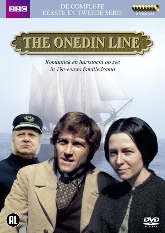 Dvd-hoes met drie hoofdrolspelers, een schip en de tekst 'The Onedin Line - De Complete Eerste en Tweede Serie'.