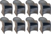 Rotan Stoel Kubu Grey met zwart Kussen - set van 8 stoelen