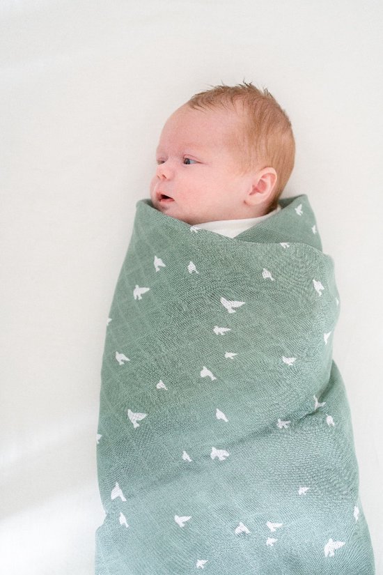 Briljant Baby Hydrofiel Multidoek XL Birds - Swaddle - Inbakerdoek - Groen - 120x120 - 2 Stuks - Organic van Merkloos — afbeelding 4
