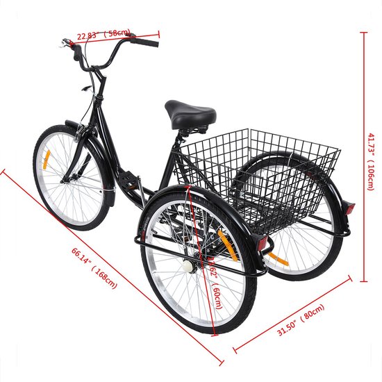 Driewieler Voor Volwassenen Met Kinderzitje - 20 Inch Cruiser Fiets, 120kg Draagvermogen, Single-Speed, Zwart, Senioren Driewieler Met Mand