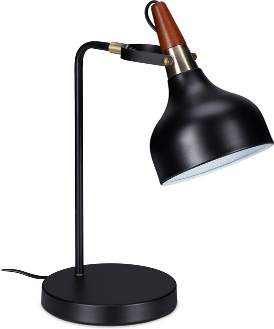 dood Maladroit donor Relaxdays bureaulamp retro - tafellamp metaal - E27 leeslamp - ronde lamp  voor nachtkastje | bol.com