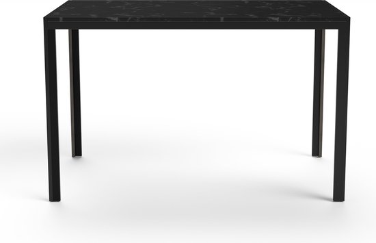 Eettafel Marmer - Zwart Metalen Poot - 120x70x75 cm - Tan | Stijlvol, uniek en van hoge kwaliteit - Perfecthomeshop