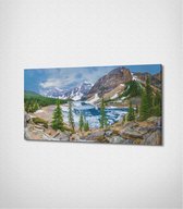 Moraine Lake in Canada Canvas- 100 x 60 cm - Landschap - Schilderij - Canvas - Slaapkamer - Wanddecoratie  - Slaapkamer - Foto op canvas