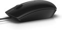 Souris optique Dell noire filaire, vue de côté.