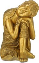 Relaxdays Boeddha beeld gekanteld hoofd - tuinfiguur - goudkleurig - 61 cm hoog - buiten