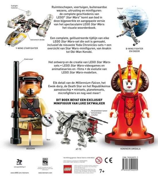 LEGO Star Wars: Het Complete Woordenboek met minifiguur van Luke Skywalker, Boushh, AT-TE, Y-Wing Starfighter en B-Wing Fighter.