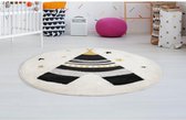 Rond kindertapijt TIPYLO - Polypropyleen - D. 100 cm - Grijs, geel en zwart