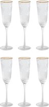 Set van 6 champagne glazen met gouden rand ESMA - Transparant - H. 26 cm - 21,5 cl