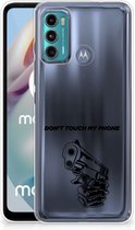 Telefoonhoesje Motorola Moto G60 Back Cover Siliconen Hoesje Transparant Gun Don't Touch My Phone