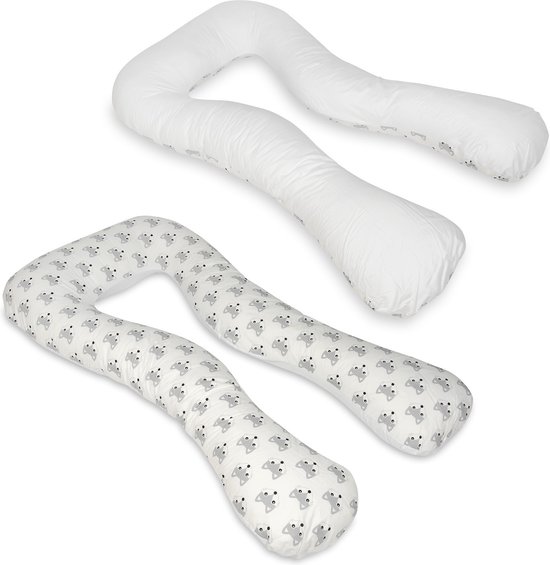 Voedingskussen - Zwangerschapskussen - 300 cm - 100% katoen - wit met grijze vosjes
