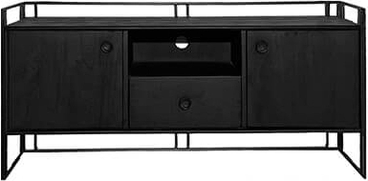 Wandmeubel - tv-meubel - stoer - zwart hout - 122 cm breed - H60cm | bol.com
