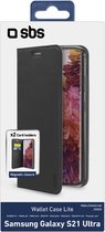 SBS Wallet Lite - Telefoonhoesje geschikt voor Samsung Galaxy S21 Ultra Hoesje Bookcase - Zwart