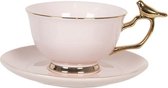 Kop en schotel Ø 15*7 cm / 200 ml Roze Porselein Rond Vogel Servies Koffie Cappuccino