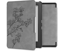 kwmobile e-reader hoesje geschikt voor Kobo Glo HD / Touch 2.0 hoes - Ereader flip case met standaard - Kunstleren e reader cover - Magnolia design in grijs