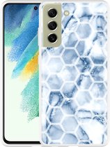 Hoesje Geschikt voor Samsung Galaxy S21 FE Blue Marble Hexagon