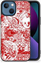 Back Case TPU Siliconen Hoesje Apple iPhone 13 GSM Hoesje met Zwarte rand Angel Skull Red
