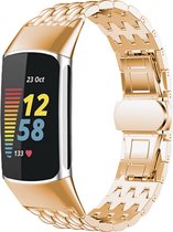 Charge 5 draak stalen schakel band - rose goud - Geschikt voor Fitbit