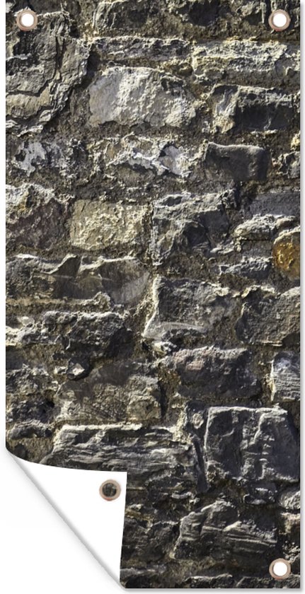 Wanddecoratie buiten Muur - Stenen - Grijs - 80x160 cm - Tuindoek - Buitenposter