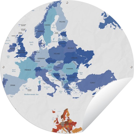 Tuincirkel Kaart - Europa - Blauw - 60x60 cm - Ronde Tuinposter - Buiten