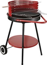 Sunny Houtskoolgrill rondrooster op wielen met accessoires metaalrood