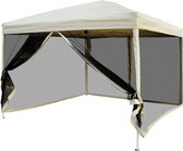 Sunny Partytent inklapbaar met 4 verwijderbare zijwanden en draagtas beige