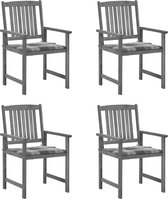 Decoways - Regisseursstoelen 4 stuks met kussens massief acaciahout grijs