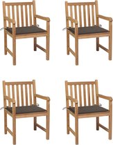 Decoways - Tuinstoelen 4 stuks met taupe kussens massief teakhout