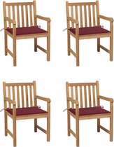 Decoways - Tuinstoelen 4 stuks met wijnrode kussens massief teakhout