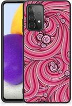 Smartphone Hoesje Samsung Galaxy A72 (5G/4G) Back Case TPU Siliconen Hoesje met Zwarte rand Swirl Pink