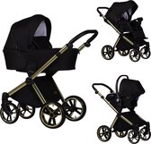 Baby Merc Mango 3 in 1 Kinderwagen - Zwart/Goud - Kinderwagen incl. Autostoel - Limited Edition