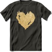 Valentijn Goud Hart T-Shirt | Grappig Valentijnsdag Cadeautje voor Hem en Haar | Dames - Heren - Unisex | Kleding Cadeau | - Donker Grijs - M