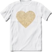 Valentijn Goud Hart T-Shirt | Grappig Valentijnsdag Cadeautje voor Hem en Haar | Dames - Heren - Unisex | Kleding Cadeau | - Wit - L