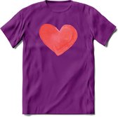 Valentijn Pastel waterverf Hart T-Shirt | Grappig Valentijnsdag Cadeautje voor Hem en Haar | Dames - Heren - Unisex | Kleding Cadeau | - Paars - L