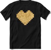 Valentijn Goud Hart T-Shirt | Grappig Valentijnsdag Cadeautje voor Hem en Haar | Dames - Heren - Unisex | Kleding Cadeau | - Zwart - S