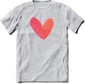 Valentijn Pastel waterverf Hart T-Shirt | Grappig Valentijnsdag Cadeautje voor Hem en Haar | Dames - Heren - Unisex | Kleding Cadeau | - Licht Grijs - Gemaleerd - S