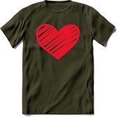 Valentijn Hart T-Shirt | Grappig Valentijnsdag Cadeautje voor Hem en Haar | Dames - Heren - Unisex | Kleding Cadeau | - Leger Groen - S