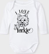 Baby Rompertje met tekst 'Yorkie' | Lange mouw l | wit zwart | maat 62/68 | cadeau | Kraamcadeau | Kraamkado