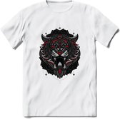 Tijger - Dieren Mandala T-Shirt | Rood | Grappig Verjaardag Zentangle Dierenkop Cadeau Shirt | Dames - Heren - Unisex | Wildlife Tshirt Kleding Kado | - Wit - L