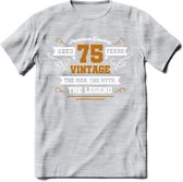 75 Jaar Legend T-Shirt | Goud - Wit | Grappig Verjaardag en Feest Cadeau Shirt | Dames - Heren - Unisex | Tshirt Kleding Kado | - Licht Grijs - Gemaleerd - S