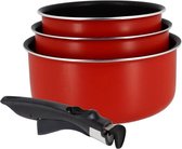 MENASTYL 6020180 - Set van 3 Chloé pannen van 16,18 en 20 cm - Niet inductie - Afneembare handgreep - Versterkte roestvrijstalen bodem