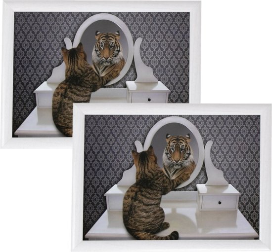2x stuks schootkussens/laptrays grappige kat/tijger print 43 x 33 cm - Schoottafel - Dienblad voor op schoot