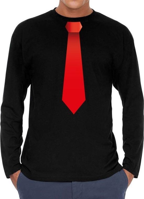 Stropdas rood long sleeve t-shirt zwart voor heren- zwart shirt met lange  mouwen en... | bol.com