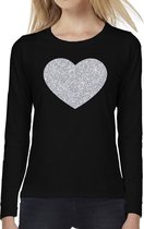 Hart van zilver glitter t-shirt long sleeve zwart voor dames XS