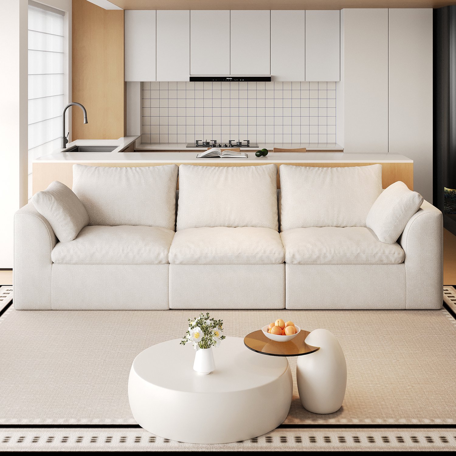 STILVORA Zitbank 245 x 90 x 83 cm - Zachte Schuimvulling en Linnen Bekleding - Voor de Woonkamer - Beige Wit