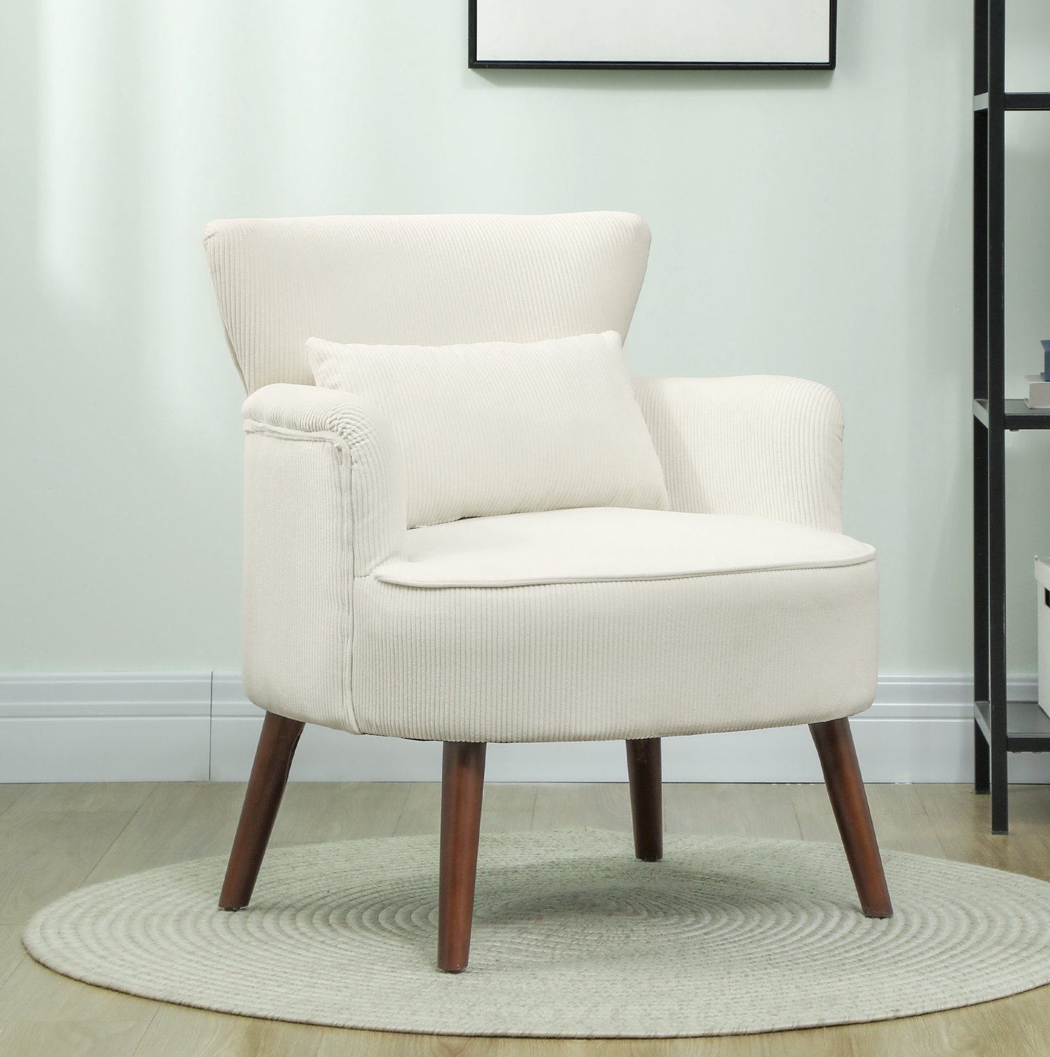 STILVORA Fauteuil 69 x 69,5 x 78 cm - Met Armleuningen en Lendekussen - Voor Woonkamer en Werkkamer - Polyester en Hout - Crèmewit