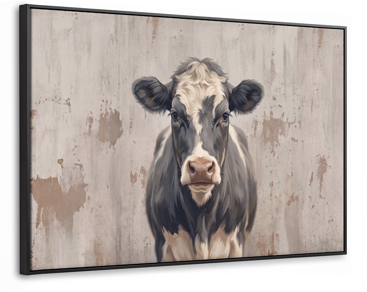 Canvas Schilderij met Baklijst 90x60cm - Koe - Portret - Dieren - Modern - Muurdecoratie woonkamer - Slaapkamer decoratie - Kamer accessoires - Schilderijen op canvas met lijst