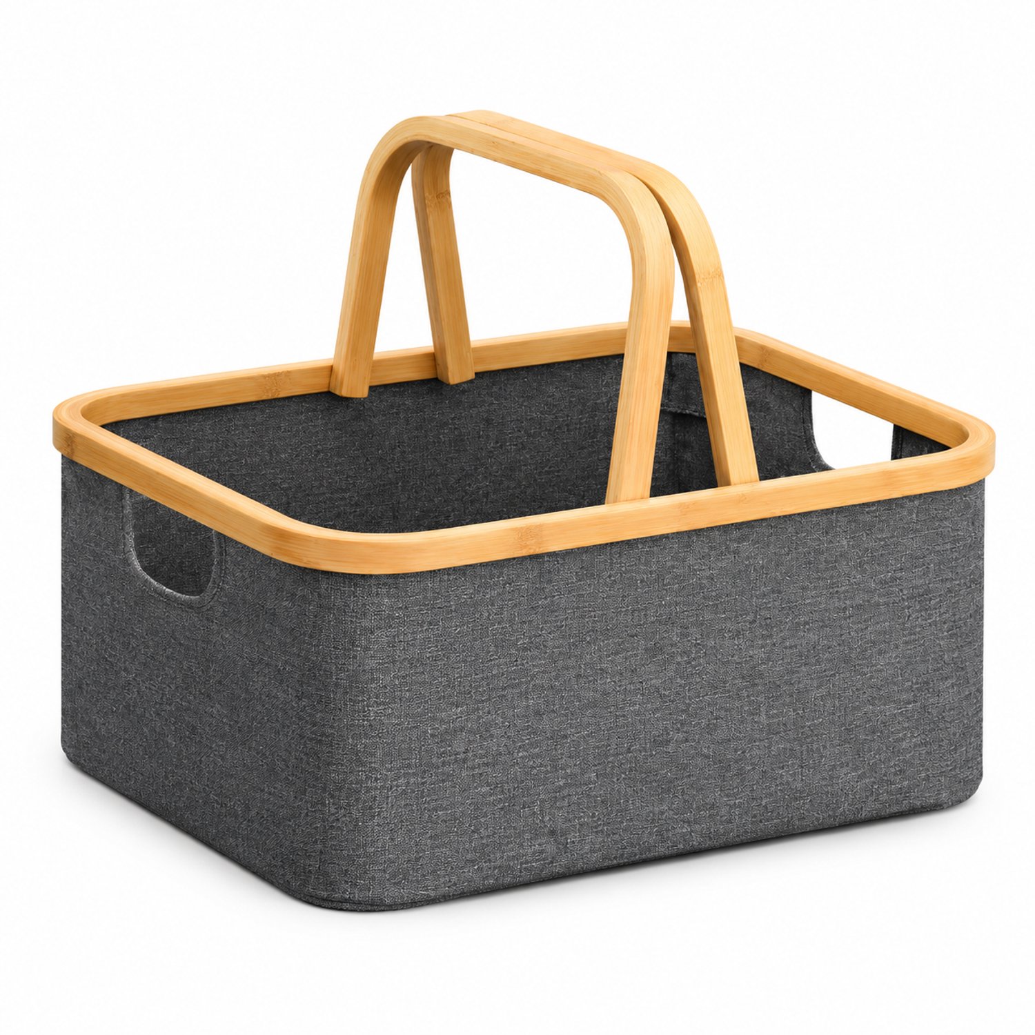 Grijze opvouwbare wasmand 40,5 x 33 x 17 cm - Oxford-stof met bamboerand en draaggrepen