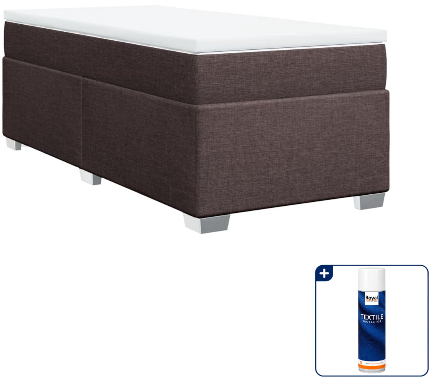 vidaXL boxspring met matras - 90 x 190 cm - stof - donkerbruin - Inclusief textielbeschermer 500 ml